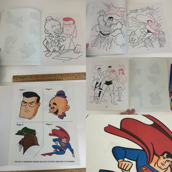 2 Vtg 90s Superman Super Heroes Soft Cover Sticker Book Paint w Water DC Comics - Picture 13 of 13